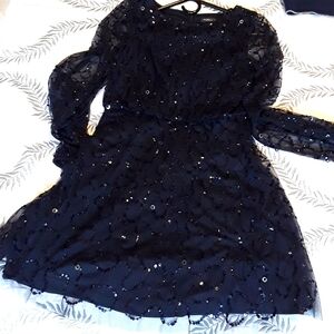 Papell Studio women's sequin embroided blue dress.